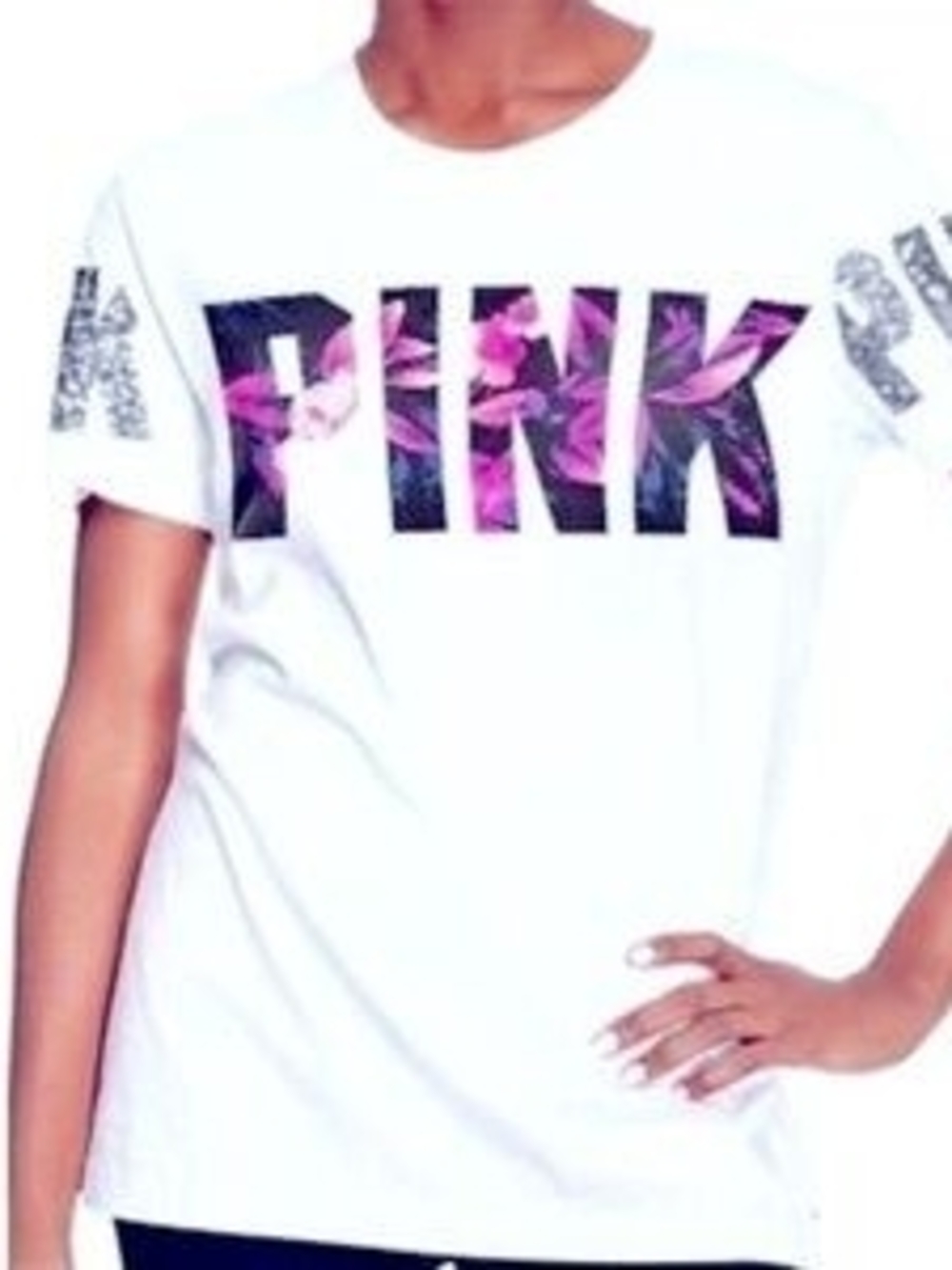 PINK Floral Logo White Tee